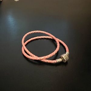 Pandora Pink Leather Bracelet with Silver clasp